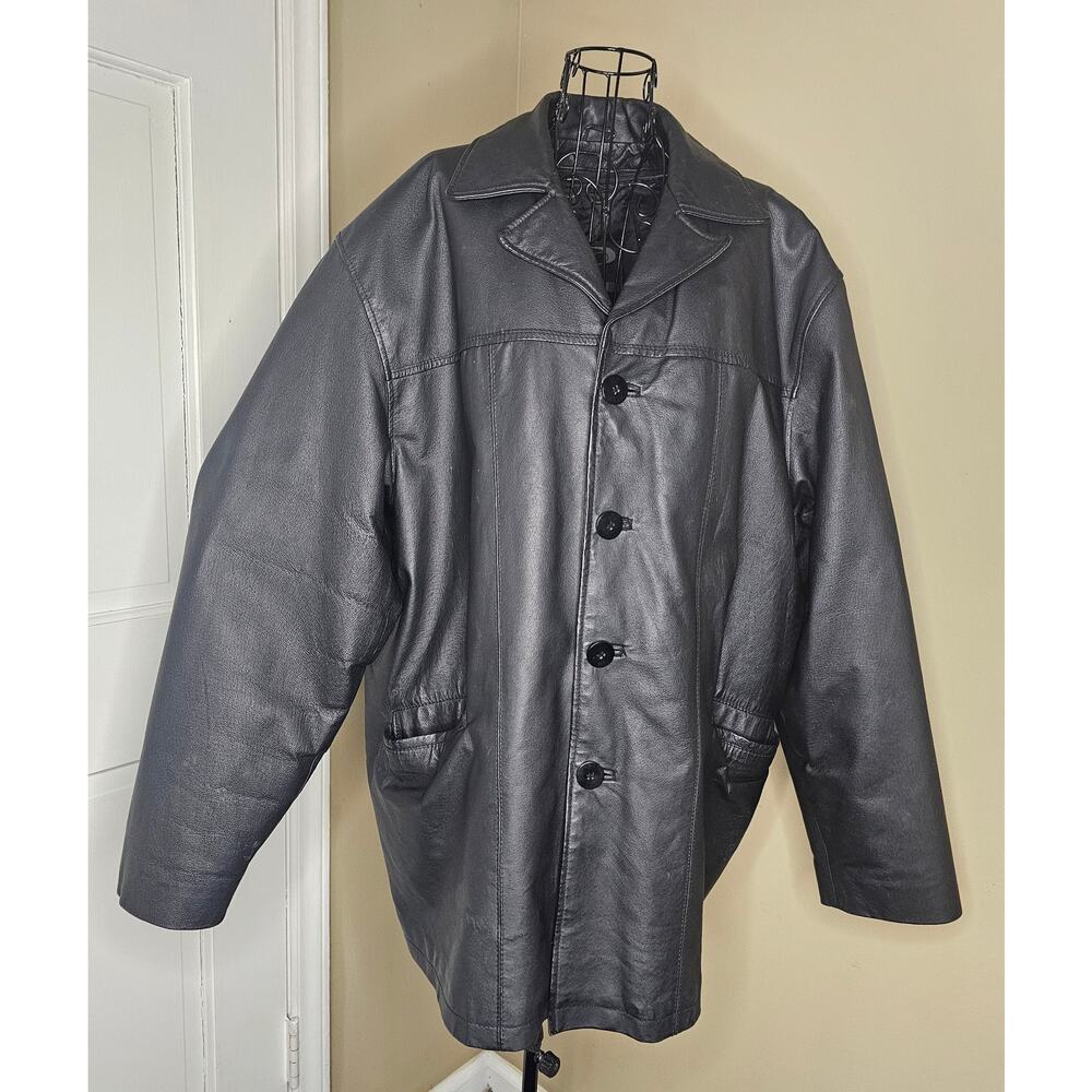 PELLE CUIR Black Smooth Leather COAT Lining Men's size XL Gift